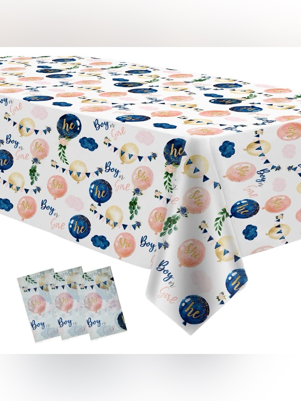 Navy Blue and Pink Gender Reveal Tablecloth Decorations, 3 Pack Disposable
